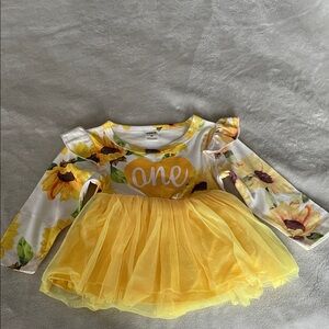 SHEIN Yellow Sunflower 'One' Heart Tutu Dress